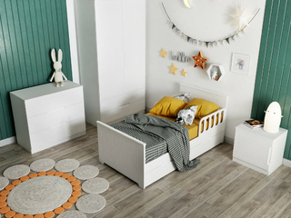 Фото Гарнитур детской мебели Лига - шкаф, кровать 80х160, прикроватная тумба и комод. Детские спальни.