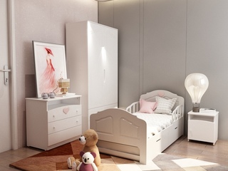 Фото Детская мебель Мотив - комод, шкаф, кровать 80х160 с ящиками и прикроватная тумба. Детские модульные гарнитуры.
