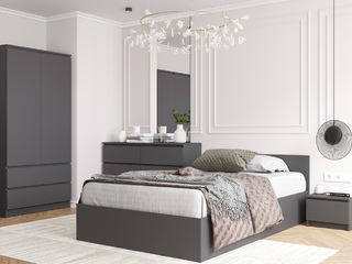 Фото Спальный гарнитур Мори - шкаф МШ900.1, кровать КРМ1200.1 комод МК1200.6.4, тумба ТПМ 400.1. Наборы модульной мебели Мори.