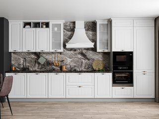 Фото Прямая кухня Империя со встроенной СВЧ печью и духовкой. Кухонные гарнитуры Империя.