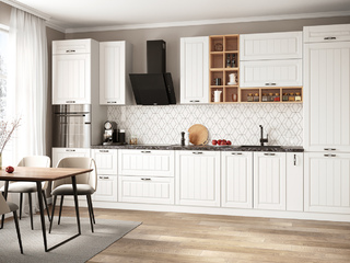 Фото Кухня Империя с двумя пеналами и открытыми полками в цвете Дуб Бунратти. Кухонные гарнитуры Империя.