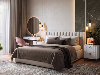 Фото Спальный гарнитур Ева из кровати и двух прикроватных тумб. Примеры комплектаций модульной спальни Ева.