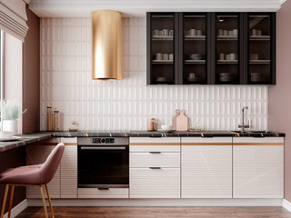 Фото Кухня 300 см с фасадами Корато с выходом столешницы на подоконник. Кухонные гарнитуры Корато.