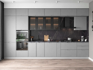 Фото Кухня Арка 420 см со встроенным холодильником и ПММ 600. Кухонные гарнитуры Арка.