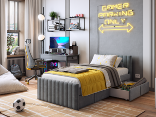 Фото Кровать Твикс, стол и полки Юниор. Примеры комплектация Юниор.