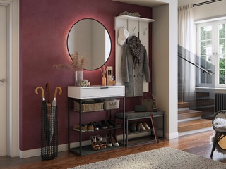 Фото Мини прихожая: обувница Краш, обувница Крафт 1, зеркало Фортуна 1  и вешалка Реал на 3 крючка. Маленькие прихожие.
