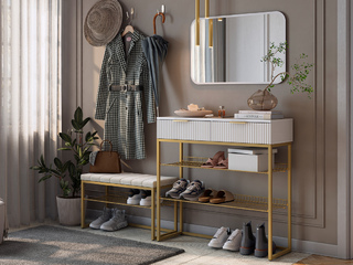 Фото Мини прихожая в золоте: обувница Классная 1 и 2, зеркало Фортуна 3. Маленькие прихожие.