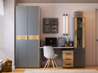 Фото Домашнее рабочее место - платяной шкаф Адам, стол Лайт 2 и стеллаж. Модульные компьютерные столы Лайт-2.