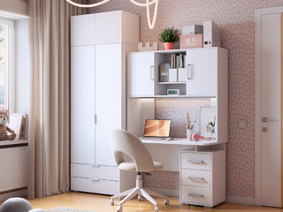 Фото Домашнее рабочее место - платяной шкаф с антресолью Зефир, стол Лайт 2 с надстройкой. Модульные компьютерные столы Лайт-2.
