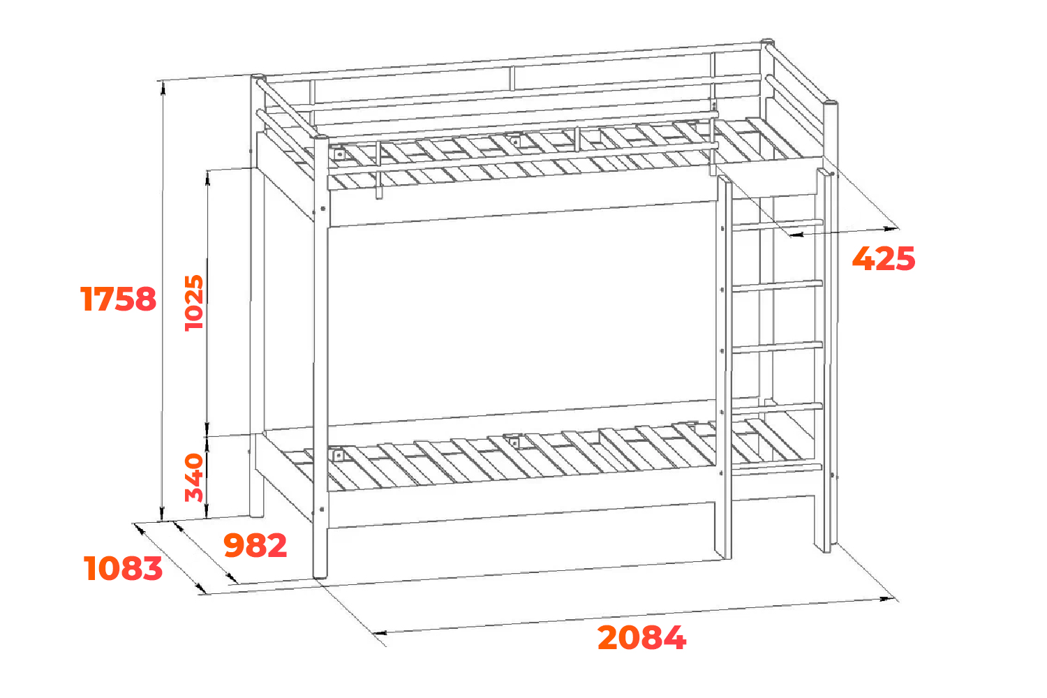 Схема двухъярусной кровати Хельга с размерами