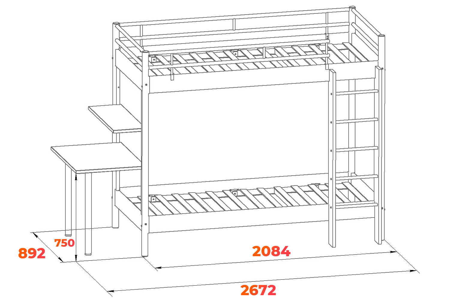 Схема двухъярусной кровати Хельга со столом
